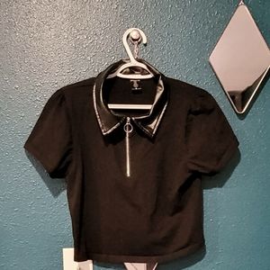 Hot topic crop top with faux leather collar